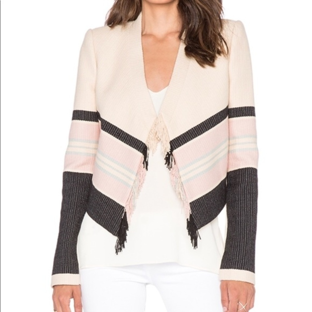 BCBGMAXAZRIA Walker fringe woven Jacquard Jacket